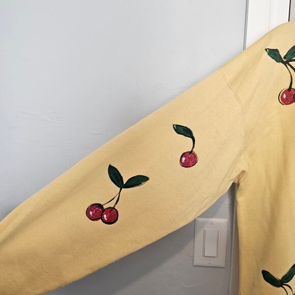 Vintage Cherry Cardigan Womens Large Yellow Red Handmade Granny Sweater Cottage - Picture 4 of 9